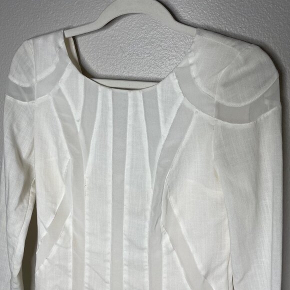 Finders Keepers Turning Tables Long Sleeve Dress Size XS White Sheer Paneled - Picture 2 of 12